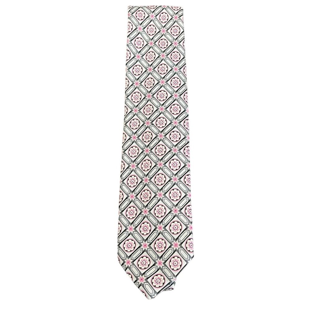 Robert Talbott Best of Class White Pink Floral Geometric Silk Tie